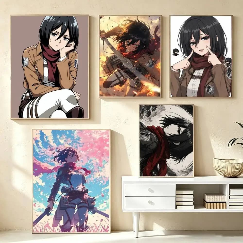 Attack on Titan Mikasa Ackerman  Poster Waterproof Wall Art Sticker For Bar Living Room Vintage Decor High Quality Print Gift