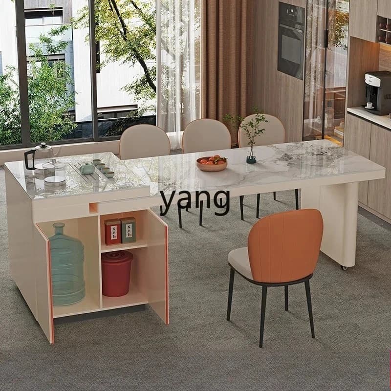 LHH   integrated rock slab island small apartment household tea table and chair dual-purpose simple combination