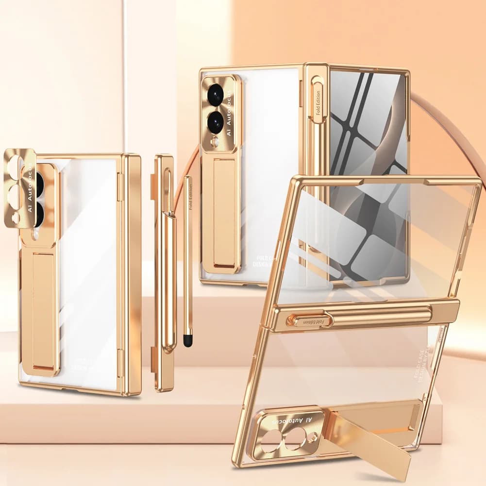 Phone Case For Samsung Galaxy Z Fold 8 Ultra Fold 8 Wide 7 6 5 4 3 Electroplated Magnetic Hinge Stylus Front Glass Protect Cover