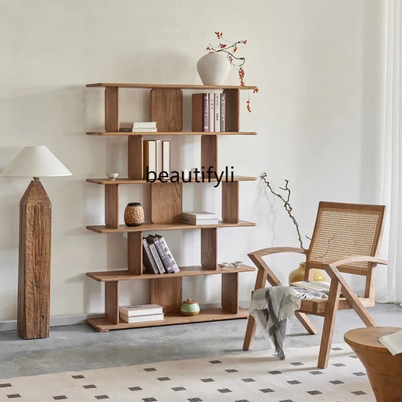 Wabi Sand Wind, All Solid Wood Bookshelf Decoration Shelf Study Shelf Ornament Homestay