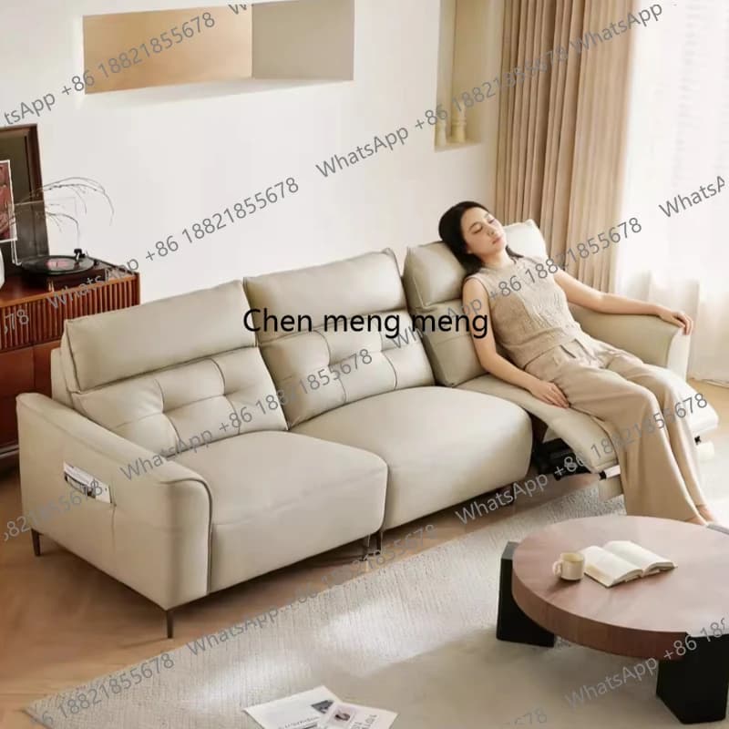 Nordic Living Room Electric Sofa Genuine Leather Minimalist Retractable Electric Sofa Floor Design  Furniture