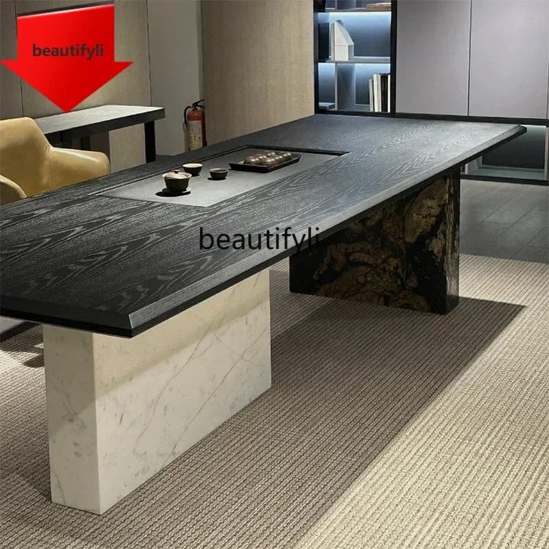 Q181 lbDesigner solid wood tea table light luxury modern high-end marble creative tea table