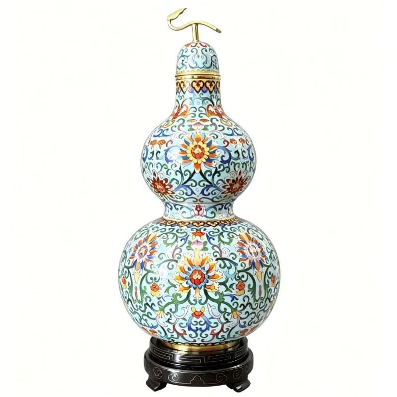 15-Inch Ruyi gourd bottle, copper tire filigree enamel foyer, living room furnishings