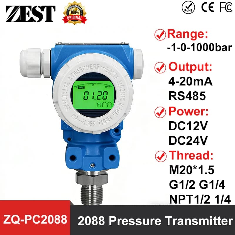 ZQ-PC2088 Pressure Transmitter -1-0-1000bar Input 4-20mA Output pressure device Oil Water Gas Liquid Air Pressure Transducer