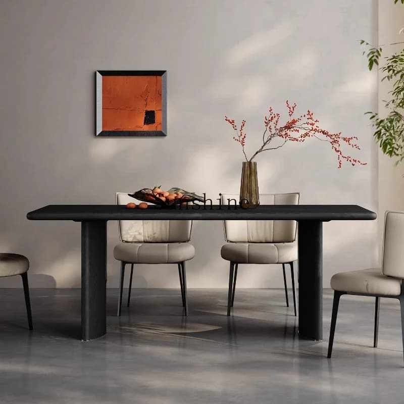Italian living room home rectangular retro solid wood black wood veneer dining table