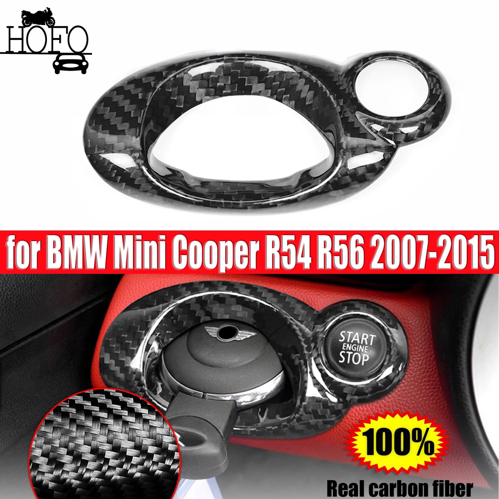 Car Ignition Switch Carbon Fiber Keyframe Trim for BMW 2007-2015 MINI-R54/56