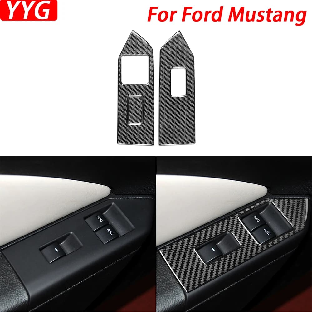 For Ford Mustang 2009-2013 Accessories Carbon Fiber Window Lift Switch Control Panel Trim Cover Car Interior Decoration Sticker