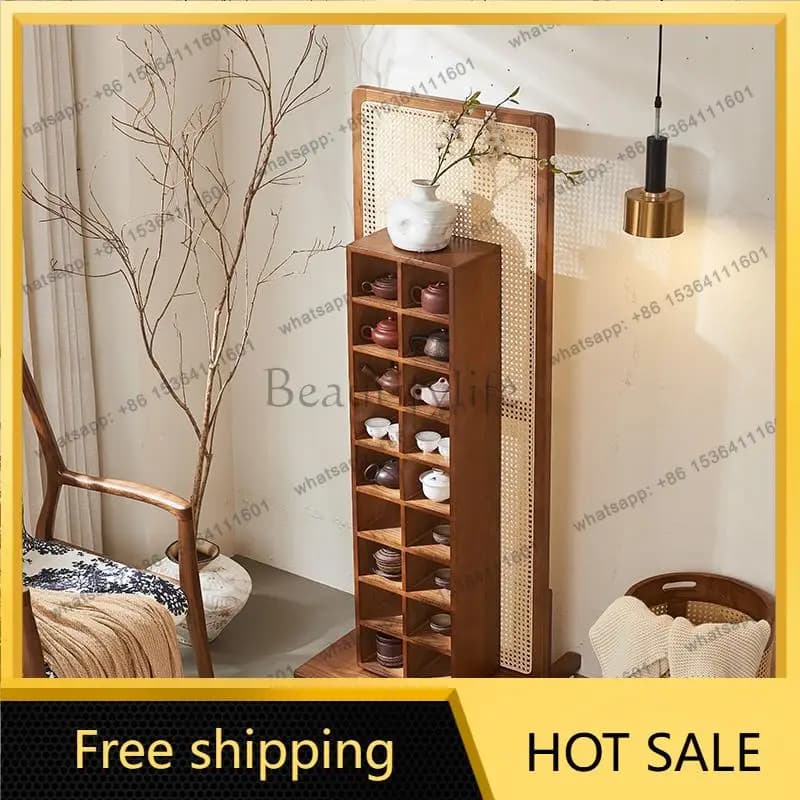 LD wabi-sabi tea room rattan furniture rattan solid wood multi-treasure pavilion screen partition display stand