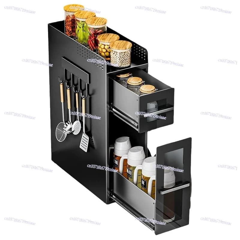 Kitchen Corner Seasoning Shelf Countertop Narrow Side Seasoning Tank Storage Rack Spice Cabinet Side Locker
