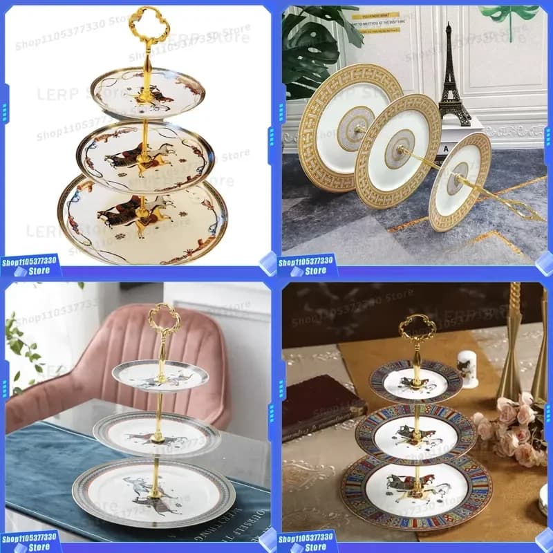 Three Layer Ceramic Fruit Tray Horse Pattern New Year Snack Storage Plate Candy Nut Dish Home Tableware Decoration Gift
