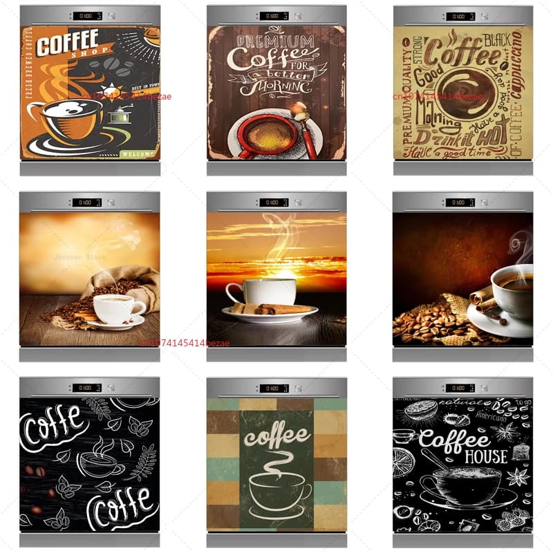 Sunset Coffee Art Poster Sticker Decorative Kitchen Dishwasher Mural Removable Waterproof Self-adhesive Mural