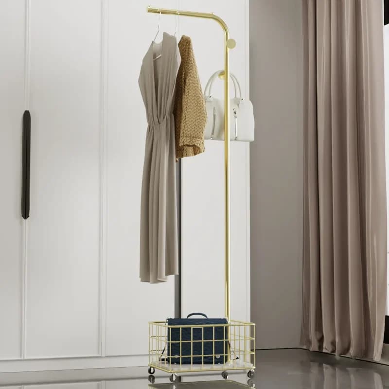 Provincial Space Simple Coat Hanger Bedroom Floor-to-ceiling Hanging Clothes Rack With Wheel  Bedside Storage Rack Furniture