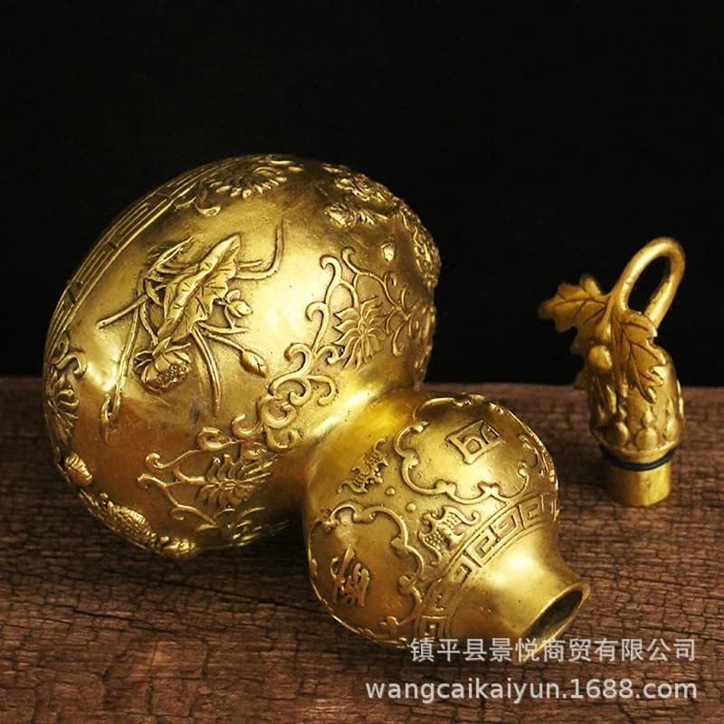 Copper gourd ornament, open-top copper gourd, copper gourd with eight trigrams, home decor, handicraft