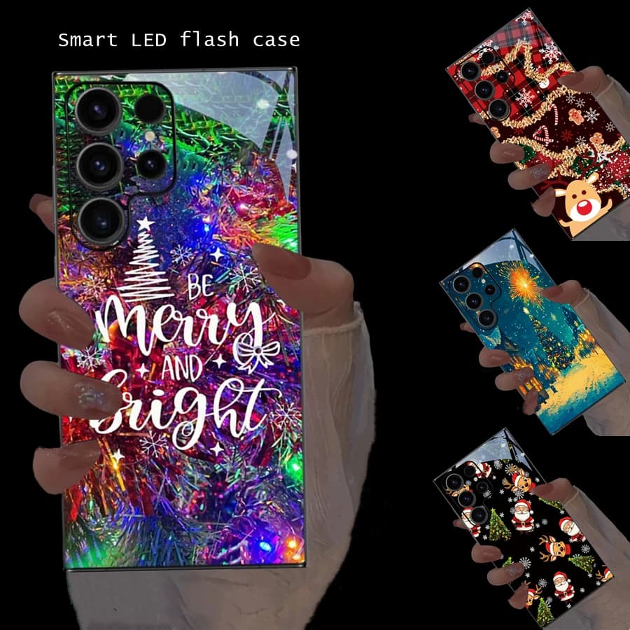 Christmas Colorful Luminous Phone Case For Samsung S24 S22 S23 Plus S20 FE S25 Ultra A15 A16 Sound Control Lighting Phone Cover
