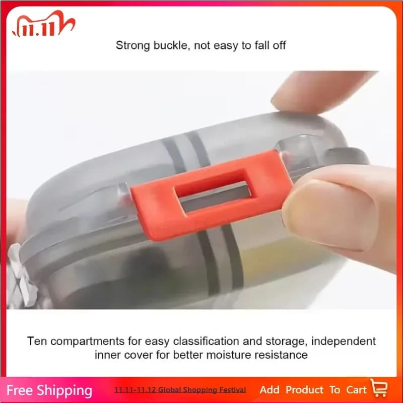 Convenient Travel Pill Organizer Dispenser Portable Pocket Pharmacy Medicine Box Small Case 10 Grids Storage Vitamin Fish Oil