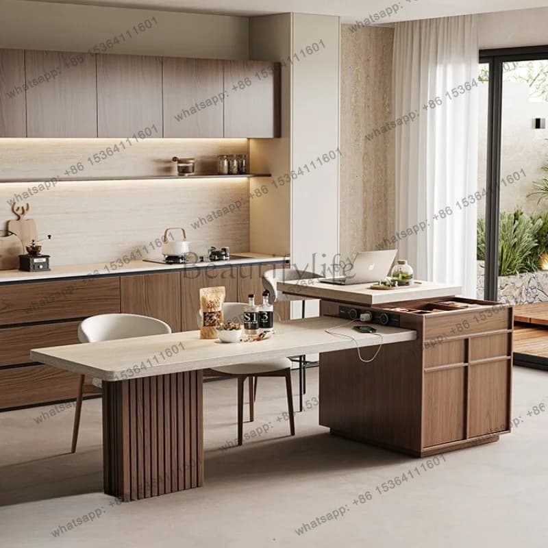 LJY Modern Island Table Integrated Kitchen Retractable Table Multi Functional Bar Sliding Storage Rectangle Furniture Dining Cha