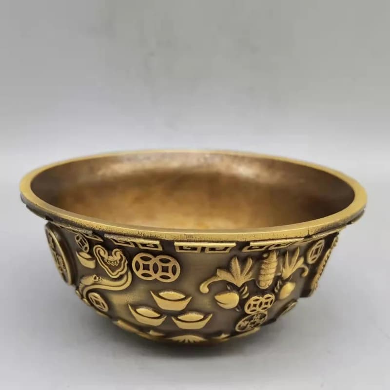 ornament, brass treasure bowl decoration, copper coins