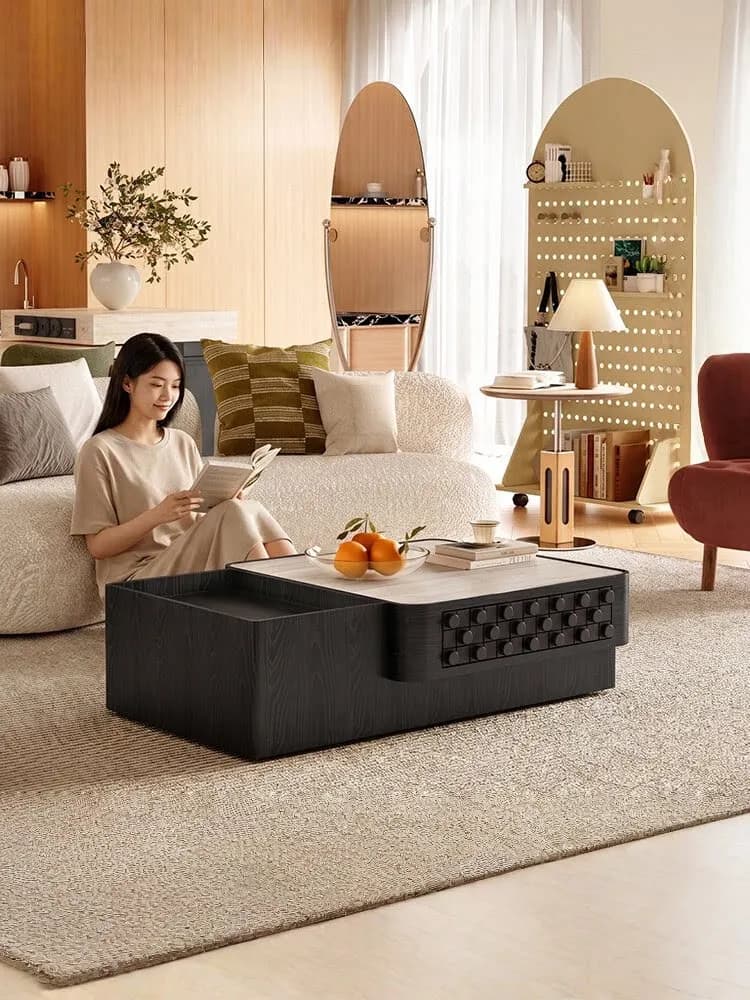 HYS modern Italian minimalist retro black coffee table small apartment home living room high-end travertine coffee table