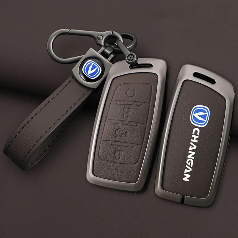 Zinc Alloy Leather Car Remote Key Case Cover Shell Fob for Changan Hunter F70 CS35 CS75 PLUS CS85 COUPE CS95 Protector Keychain