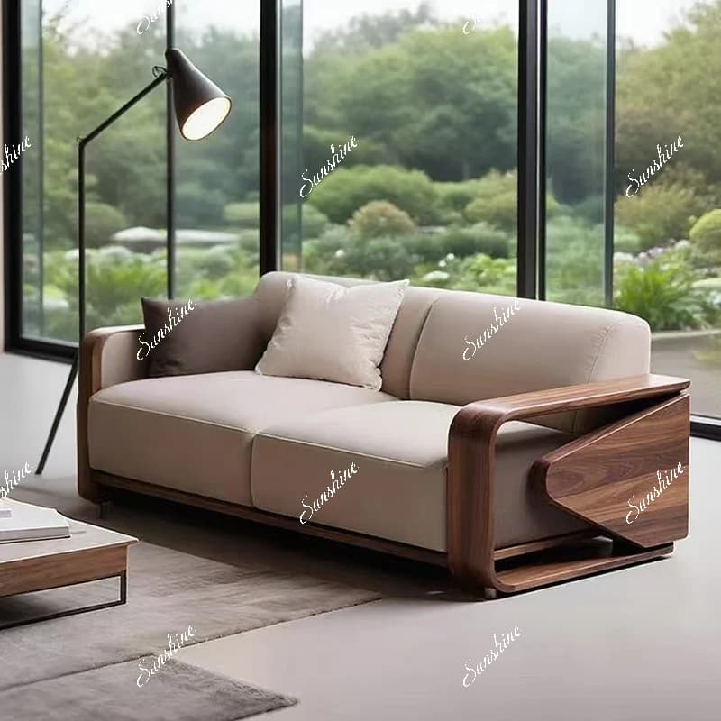 Light luxury simple solid wood office living room inline sofa