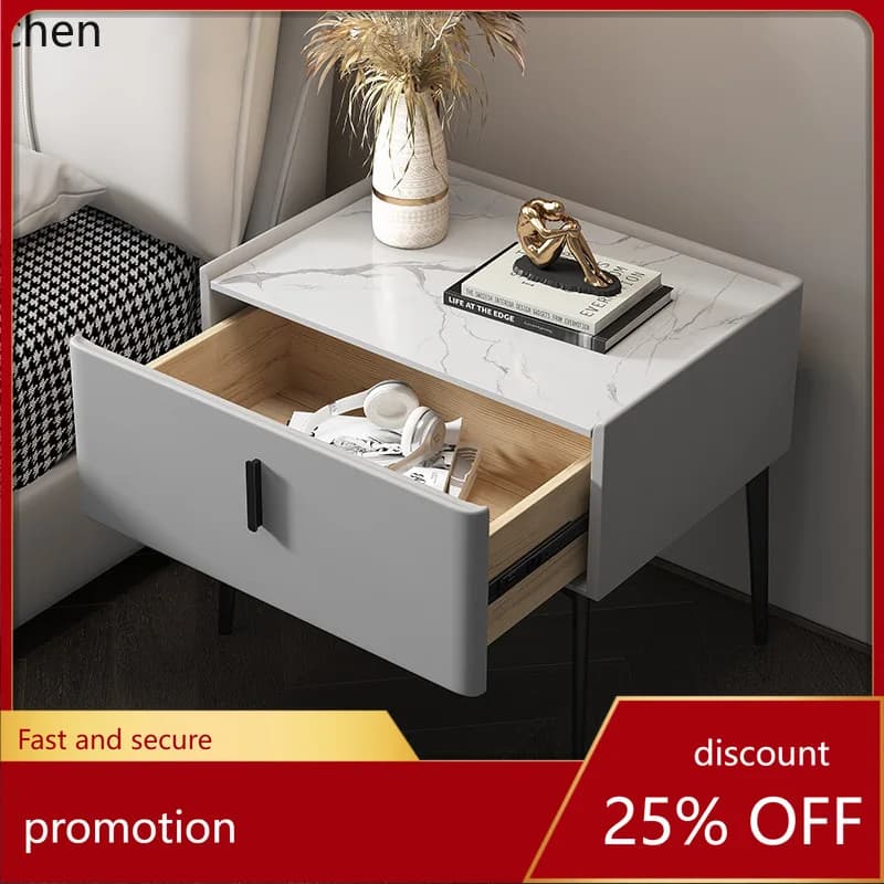 YFY Rock Slab Bedside Table Single Layer Leather Minimalist Bedroom Storage Bedside Organizer
