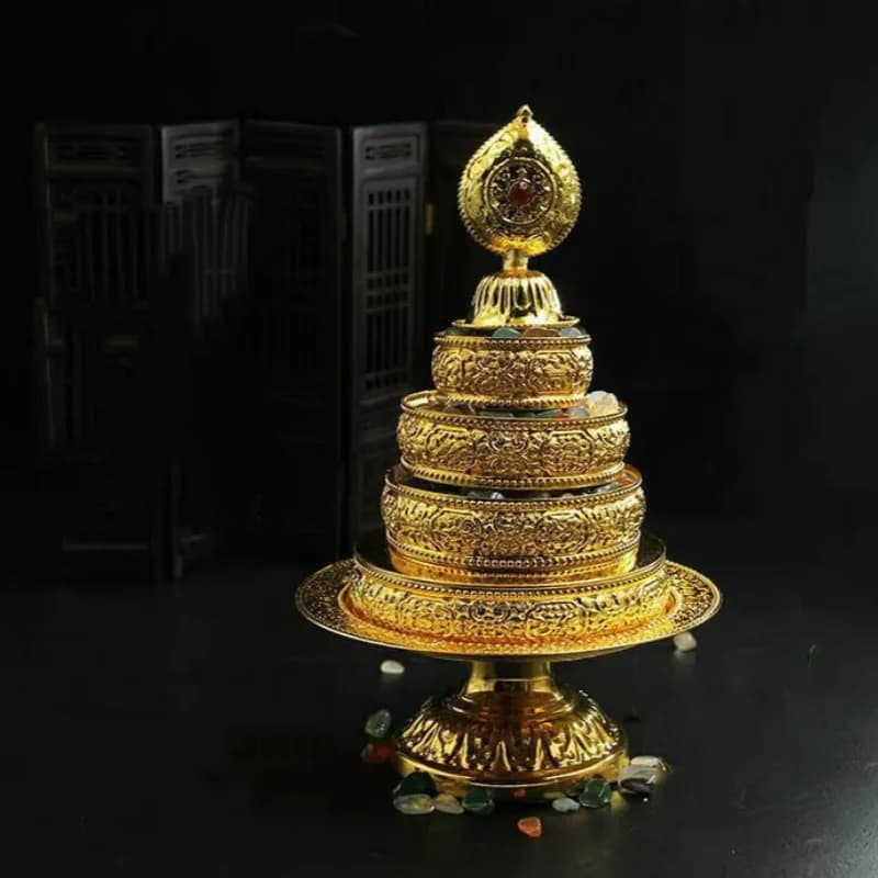 Tibetan Buddhism Altar Mandala Manza Set Tray Gilded Buddhist Offering