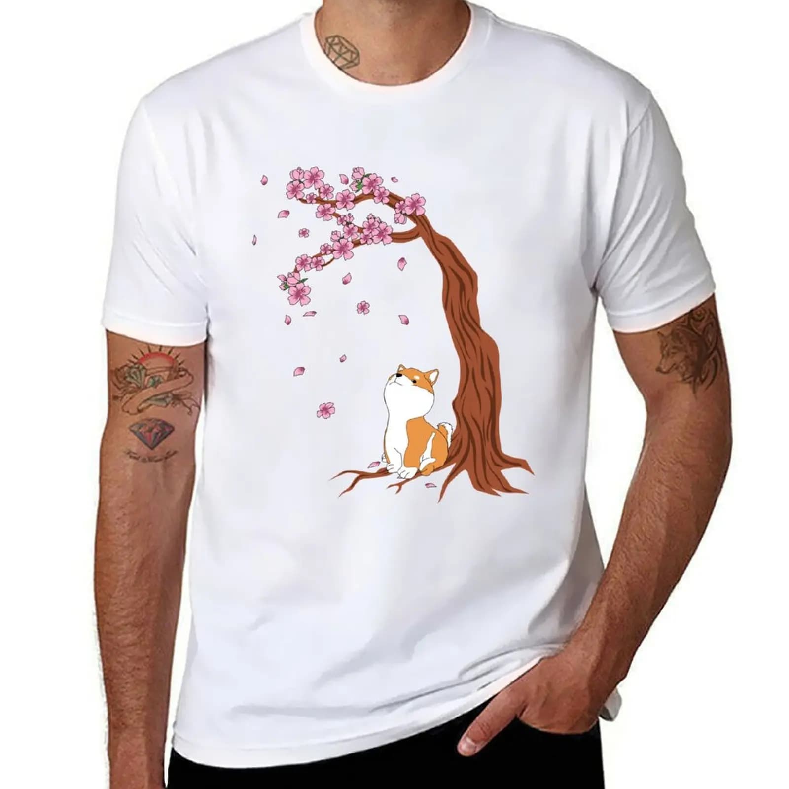 Cherry Blossoms Shiba Inu T-Shirt t shirt custom print man graphic t shirt T-Shirt
