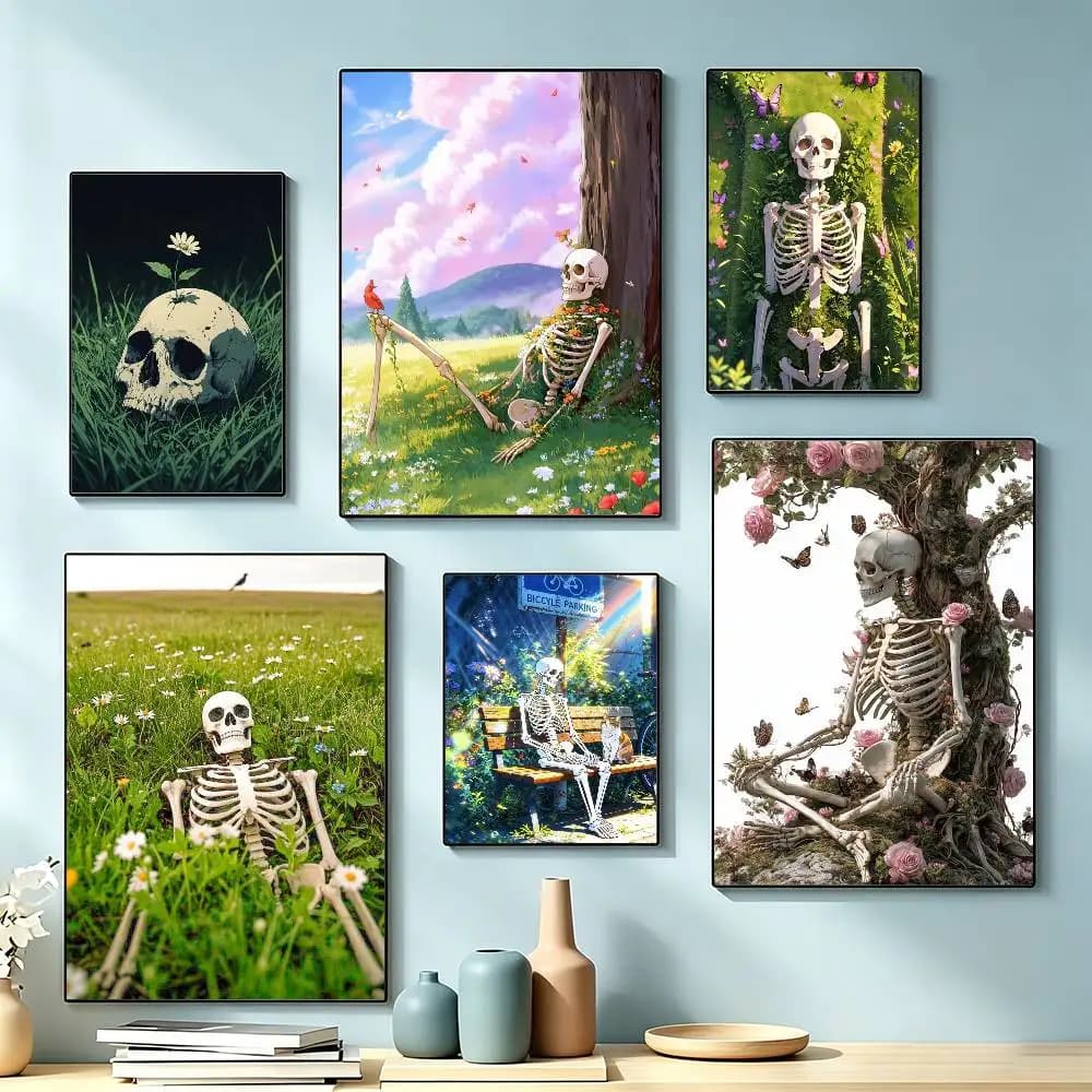 Skull Art Poster Waterproof Wall Art Sticker For Bar Living Room Vintage Decor High Quality Print Gift