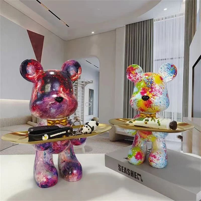 Graffiti Bear Figurine Home Decoration Animal Statue Keys Storage Shelf Modern Room Sculpture Table Decor  Statues