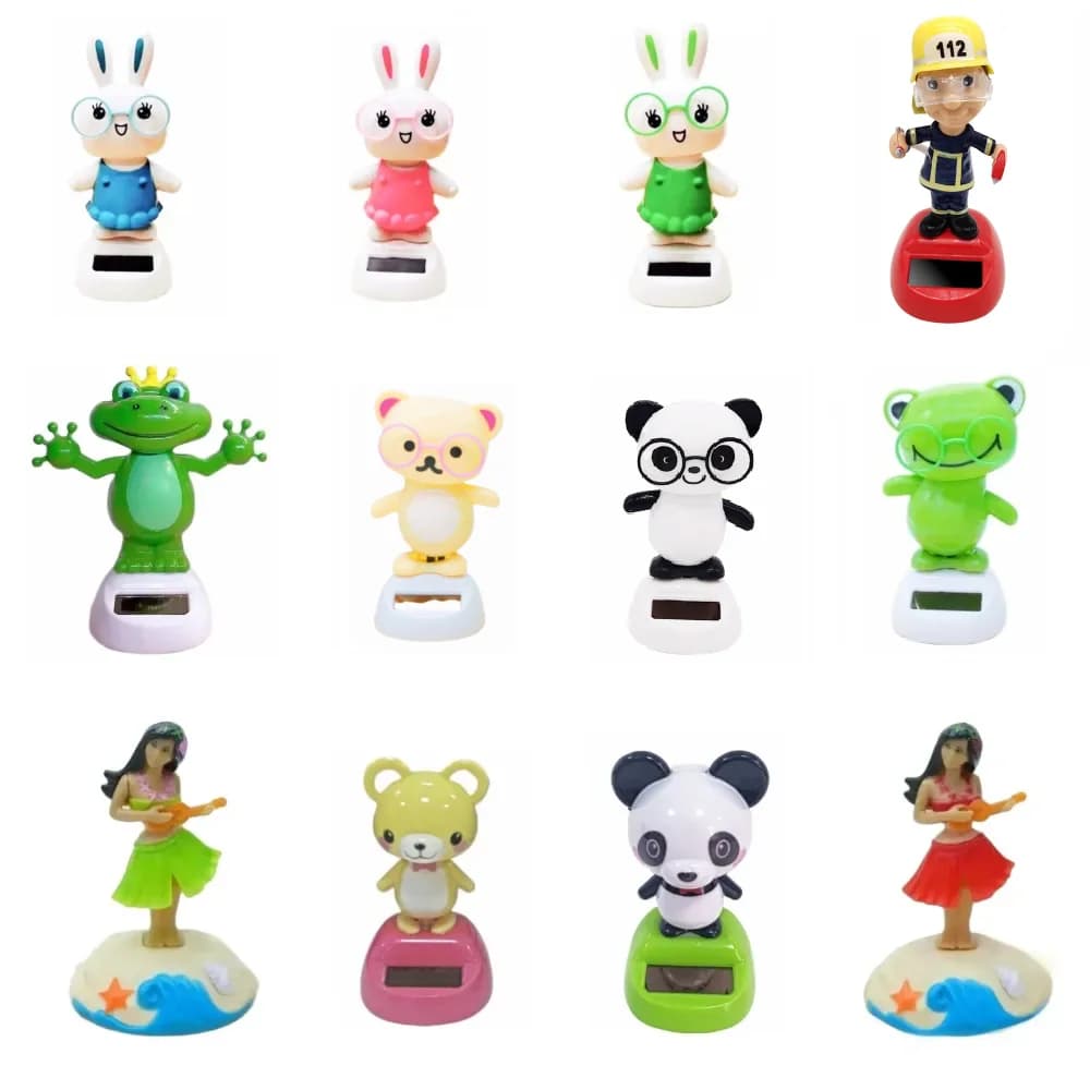 Solar Car Ornament Automatic Swing Rabbit Panda Figurine Animal Doll Toy Sloth Miniature Car Styling Accessories Home Decor