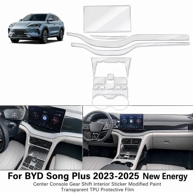 For BYD Song Plus 2023-2025 New Energy Center Console Gear Shift Interior Sticker Modified Paint Transparent TPU Protective Film