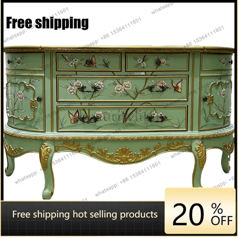 XX. European and American French engraved painted decorative entrance cabinet solid wood bedroom bedside storage cabinet