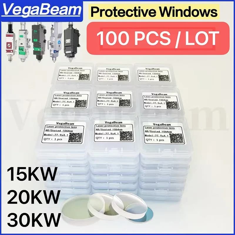 100pcs VegaBeam Laser Protective Windows Lens 18x2 27.9x4.1 30x5 34x5 37x7 1064nm Quartz Fused Silica For Laser Cutting Welding