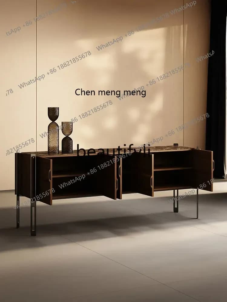 2003Italian solid wood porch cabinet marble dining side cabinet light luxury living room storage cabinet