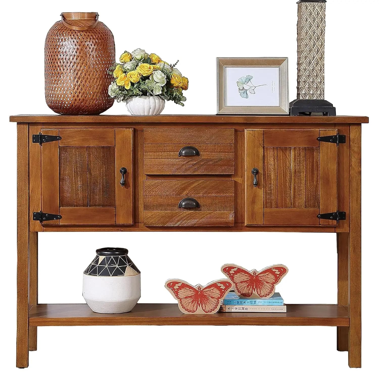Solid Wood Console Table with Drawers,Farmhouse Entryway Sofa Table