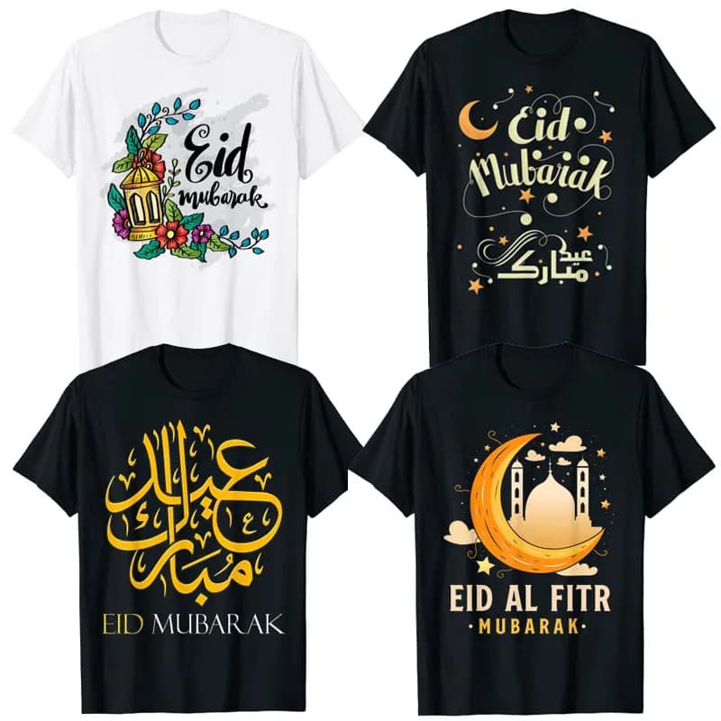 Eid Fitr Muslim Clothing Kids Eid Mubarak T-Shirt Happy Eid-Mubarak Eid Al Adha Tee Short Sleeve Blouses Family Matching Tops