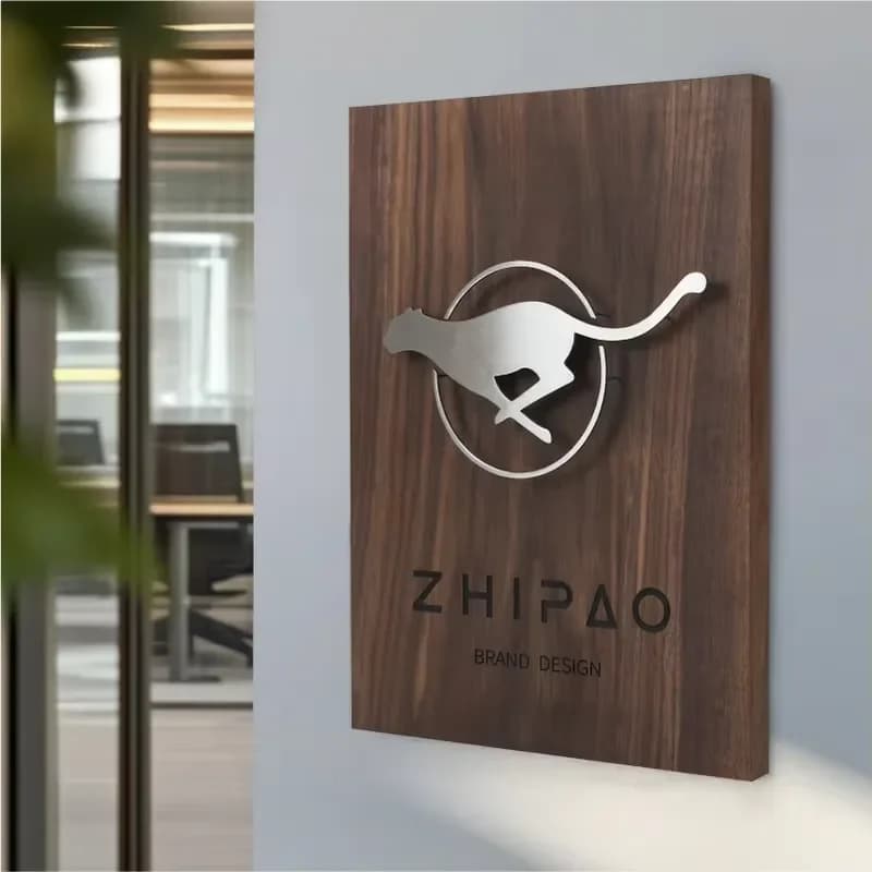 Walnut Wood Sign with Metal Floating Letters Outdoor Hotel High End Store Signage Water Resistant Eco-Friendly