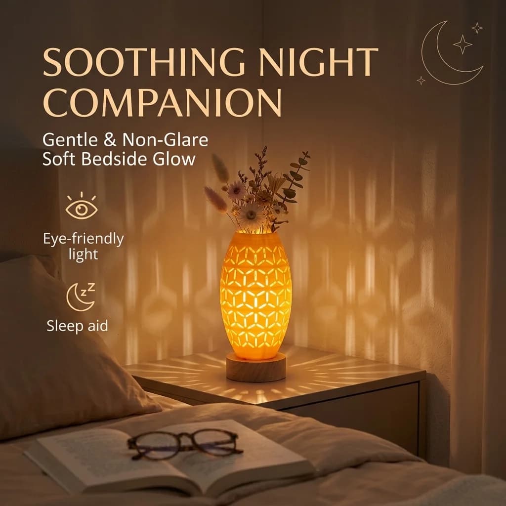 Modern Hollow Wooden Base Night Light USB Ambient Table Lamp Artistic Shadow Projector Aesthetic Bedroom Desk Decor Lamp