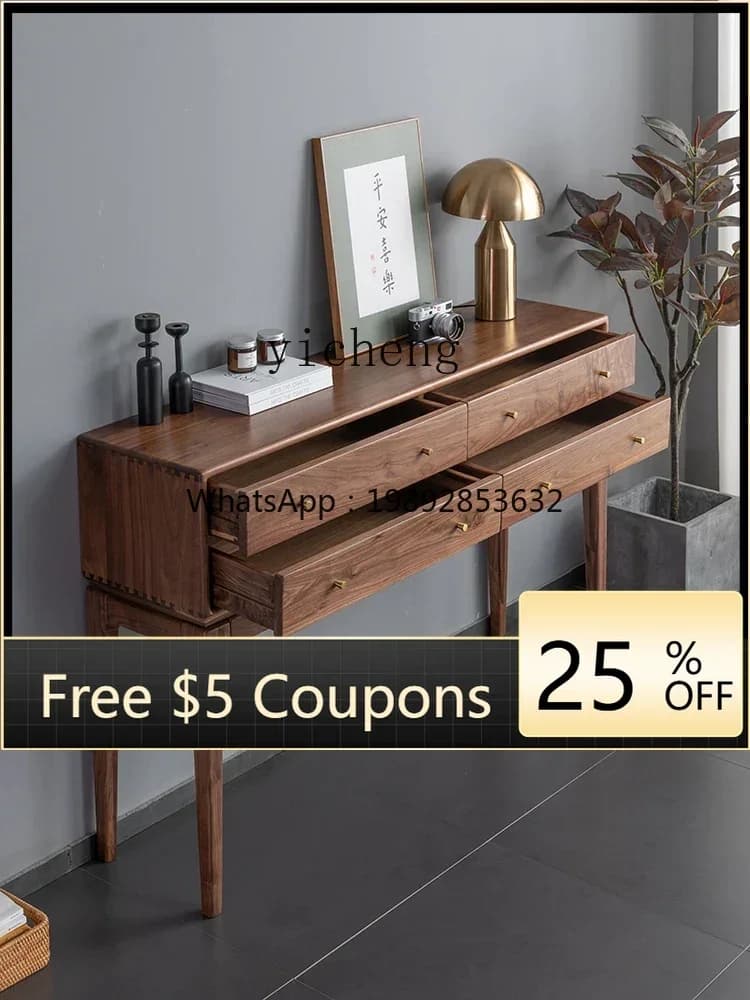 ZZ Black Walnut Wood Hallway Cabinet Solid Wood Console Tables Counter Top Door Hall Side Cabinet Long Bar Table