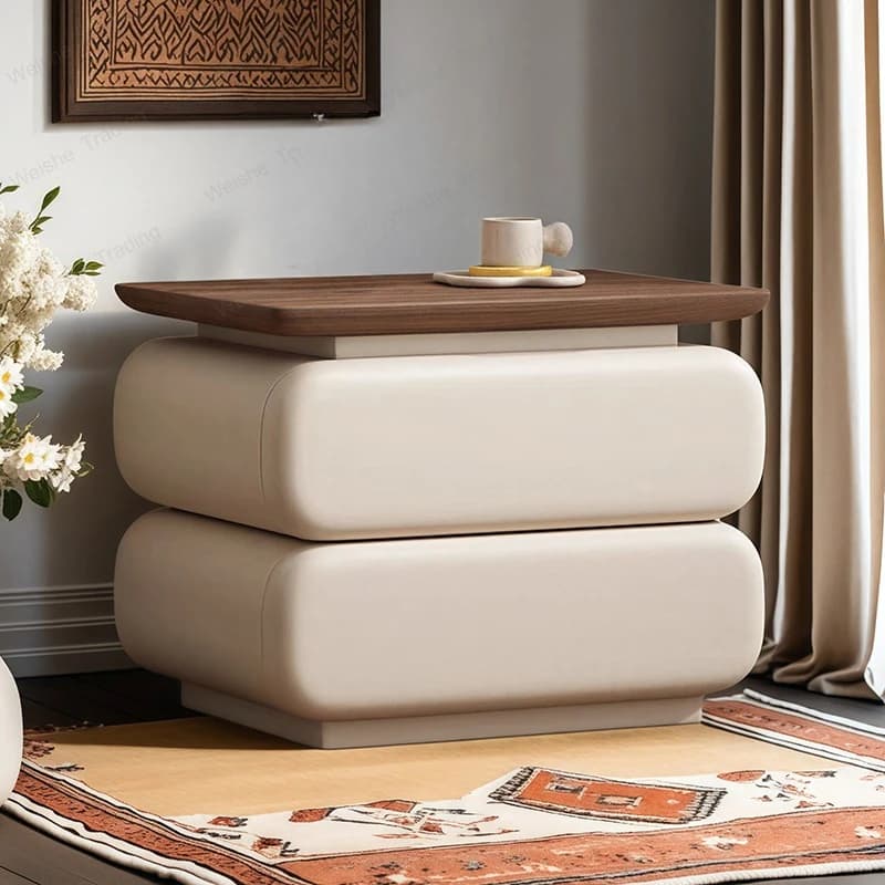 Cream Style Bedside Table Space Saving Design Trendy Simple Nightstands Storage Drawers Mesita De Noche Bedroom Furniture