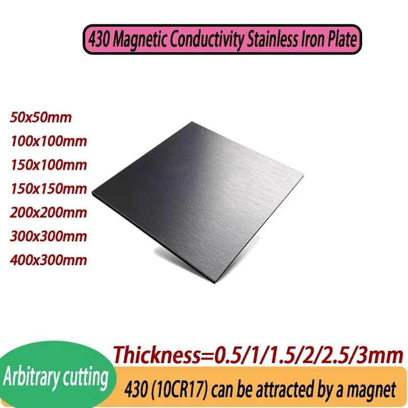 430 Stainless Steel Magnetic Sheet 10Cr17 Plate 0.5-3mm Thick 50x50 100x100 150x150 200x200 250x250 300x300mm