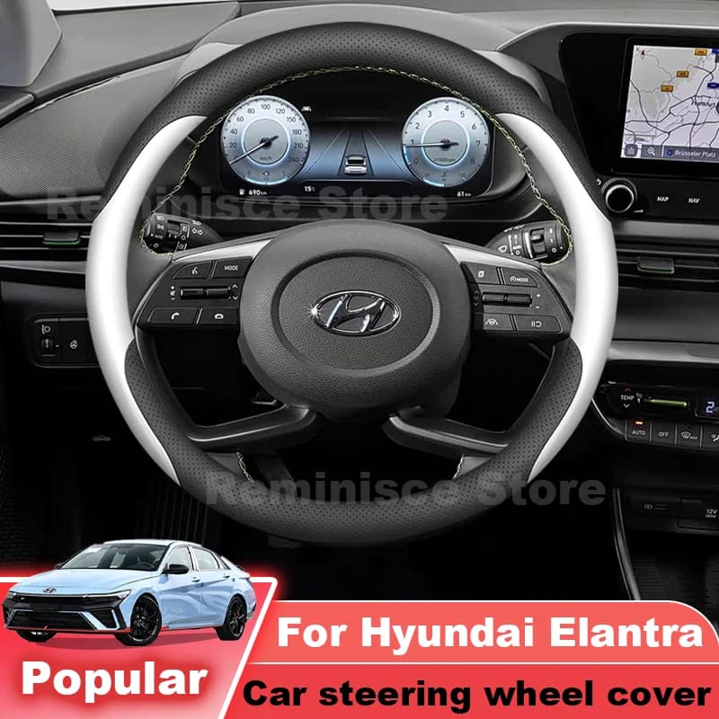Leather Car Steering Wheel Cover For Hyundai Elantra 2000-2022 2023 2024 Ultra Thin Non Slip Steering Wheel Cover Accessories