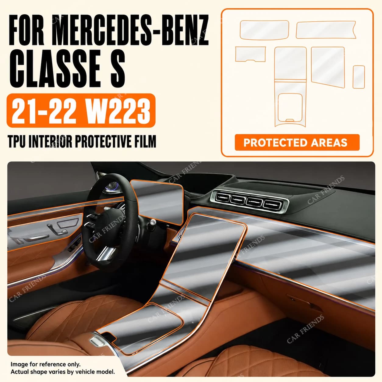 For Mercedes-Benz S-Class W223 2021-2022 Automotive Center Console Transparent TPU Interior Trim Protective Anti-scratch Film