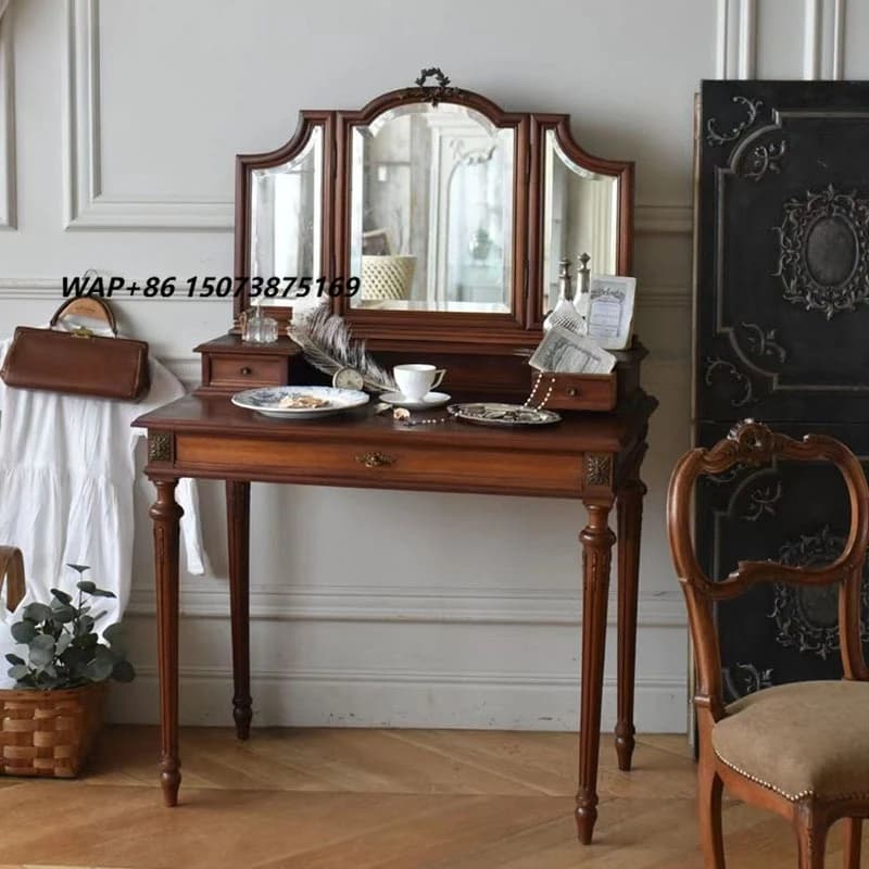 American-style Vintage Solid Wood Modular Durable Dressing Table Carved Decorations Princess-style Bedroom Hotel Makeup Table
