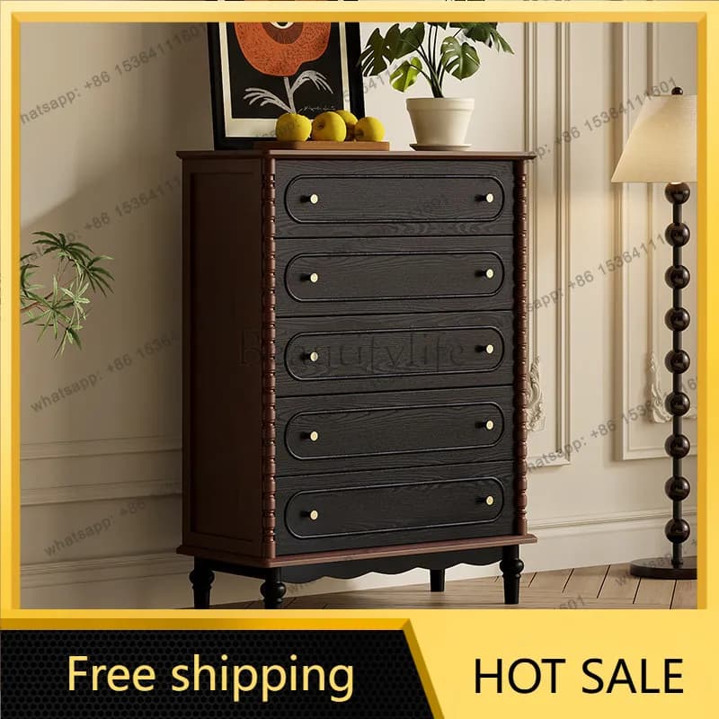 FG medieval pure solid wood French retro living room storage cabinet drawer American side cabinet