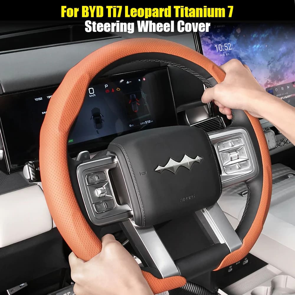 For BYD Ti7 Leopard Titanium 7 Steering Wheel Cover Automobile Parts Anti-Slip and Sweat-Absorbent Leather Interior Accessory