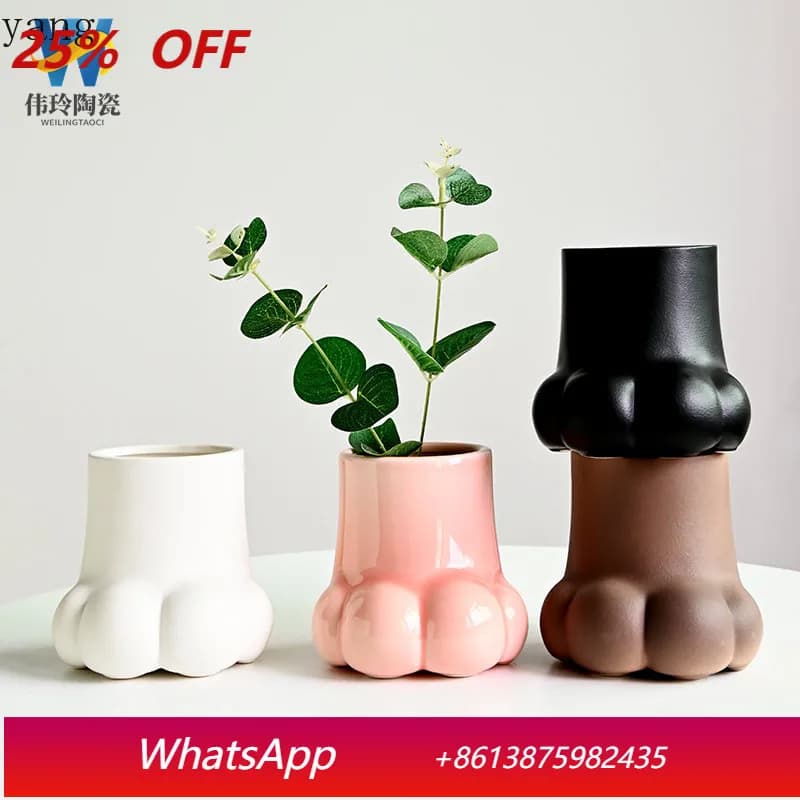 CX Creative Ceramic Vase Flower Pot Cute Solid Color Cat Claw Hydroponic Flower Home Decoration