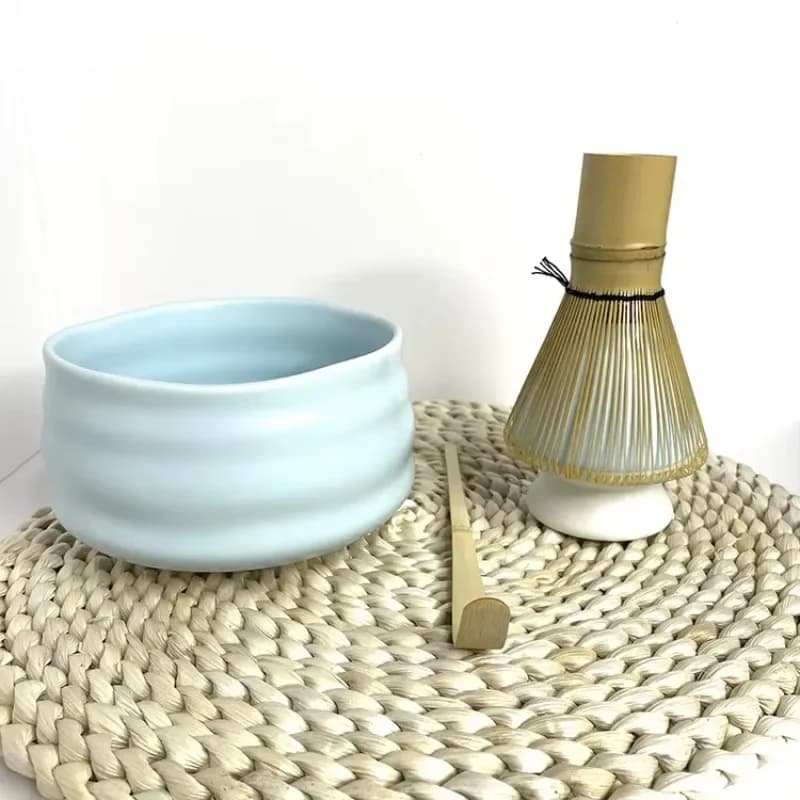Handmade eco-friendly ceramic and bamboo matcha egg beater set