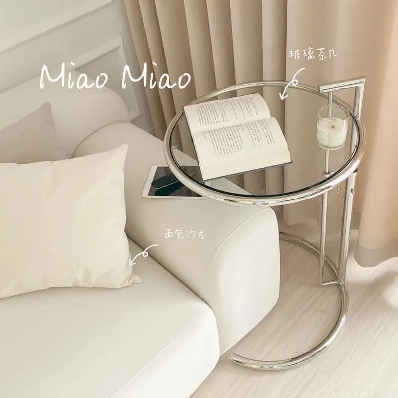 Height Adjustable Side Table Ins Style Stainless Steel Glass Round End Table Nordic Modern Sofa Corner Table