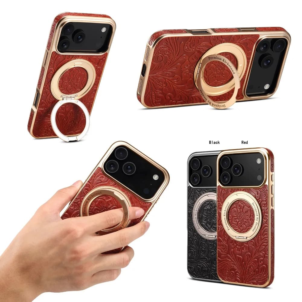 Retro Flowers Pattern Phone Case for iPhone 17 Air 16 15 14 13 Pro Max with Magnetic 360 ° Rotating Stand